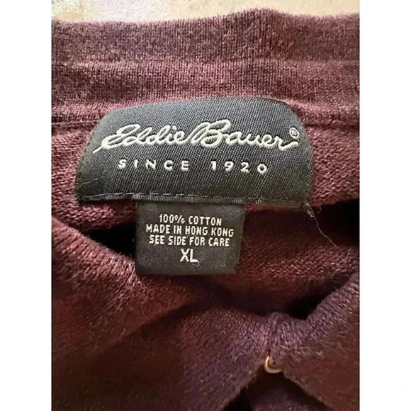 Eddie Bauer Men's XL 3 Button Pullover Sweater with Collar Burgundy Cotton Knit - Picture 6 of 14